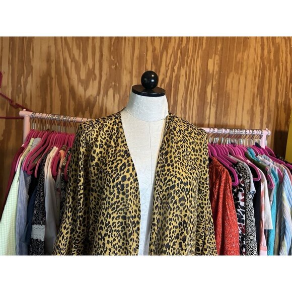 Umgee Cheeta Print Open Cardigan Duster Sz S Women’s Boho Sheer Tiered Sleeve - Picture 3 of 12